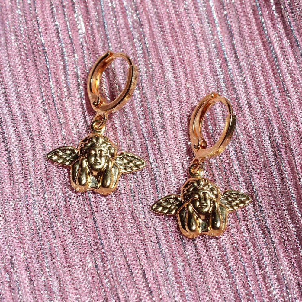 Don't call me angel 14k gold plated brass huggies